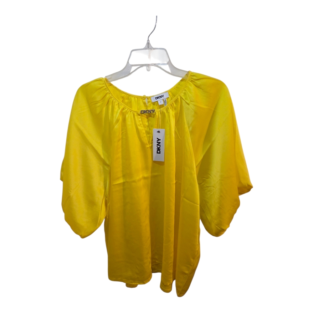 DKNY Satin Blouse Baloon Sleeve Womens Plus Size 1X Yellow